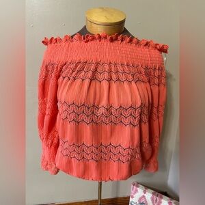 Simply Styled Orange Women's Off The‎ Shoulder Stretch Knit Blouse L Colorful